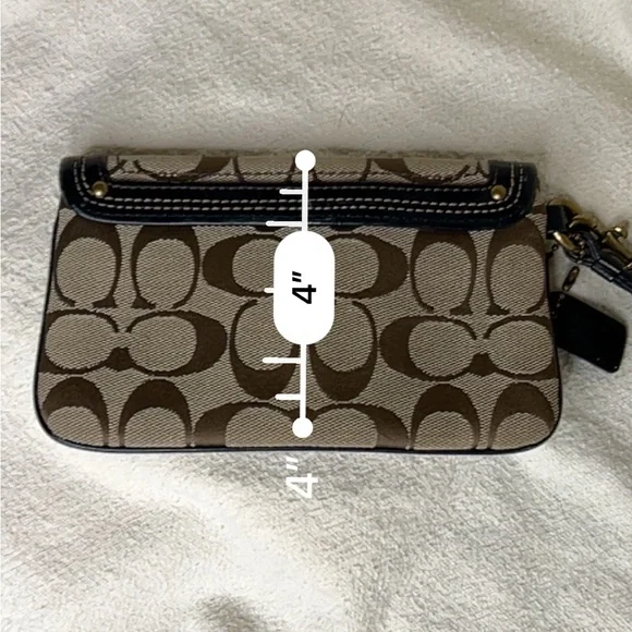 Coach Legacy Signature Brown Canvas & Leather Turnlock Wristlet Striped Interior - Picture 13 of 14